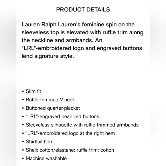 Lauren Ralph Lauren Women's Ruffle-Trim Cotton Sleeveless Top - XL -Winter Cream - Picture 7 of 7